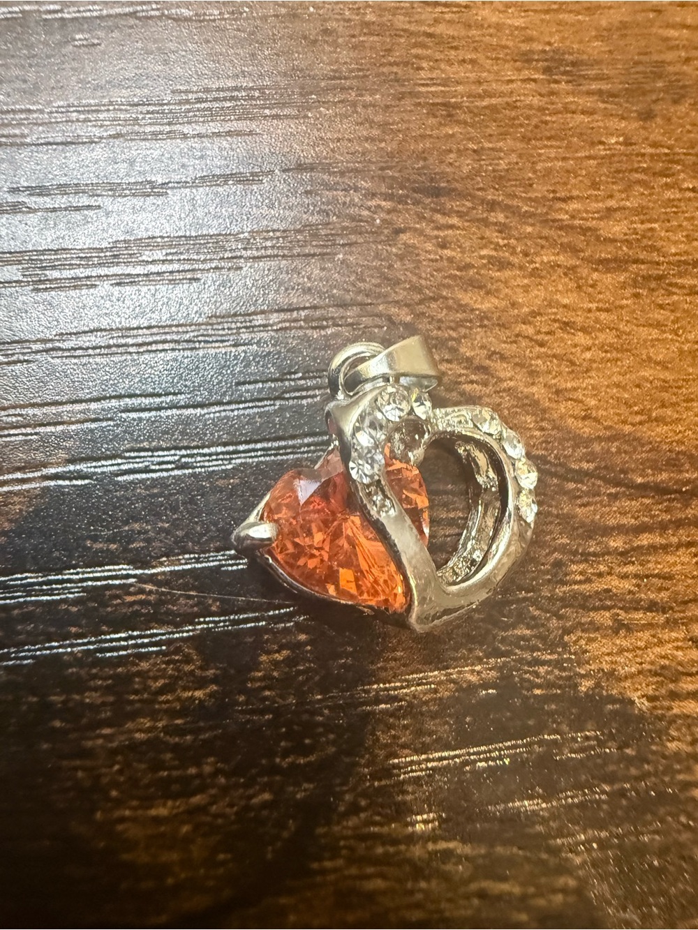 Silver Heart Pendant with Orange Crystal Accent